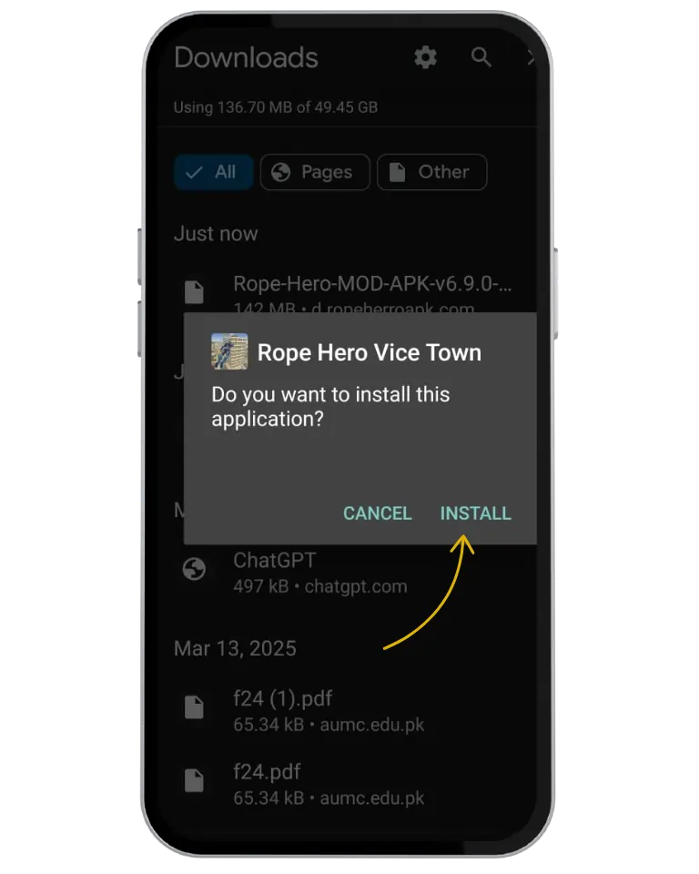 Install Rope Hero Vice Town Game on Android